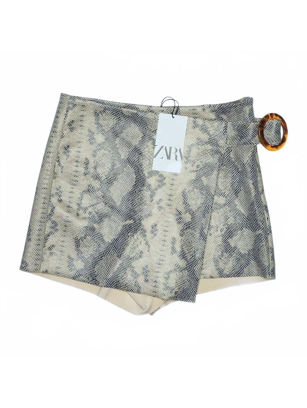 NWT ZARA Women's Snakeskin Mini Skort, Size Small, Animal Print, High Rise Waist